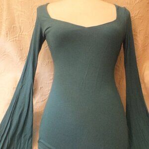 Teal Gothic Like Top with Bell Sleeves Size Small